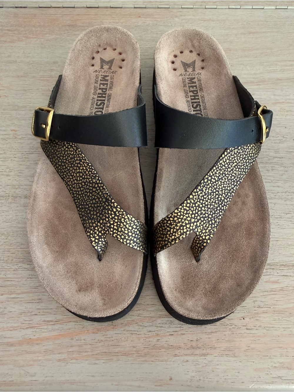 Mephisto Helen Mix Gold Condor 70002 Adjustable Leather Thong Sandals Size 40